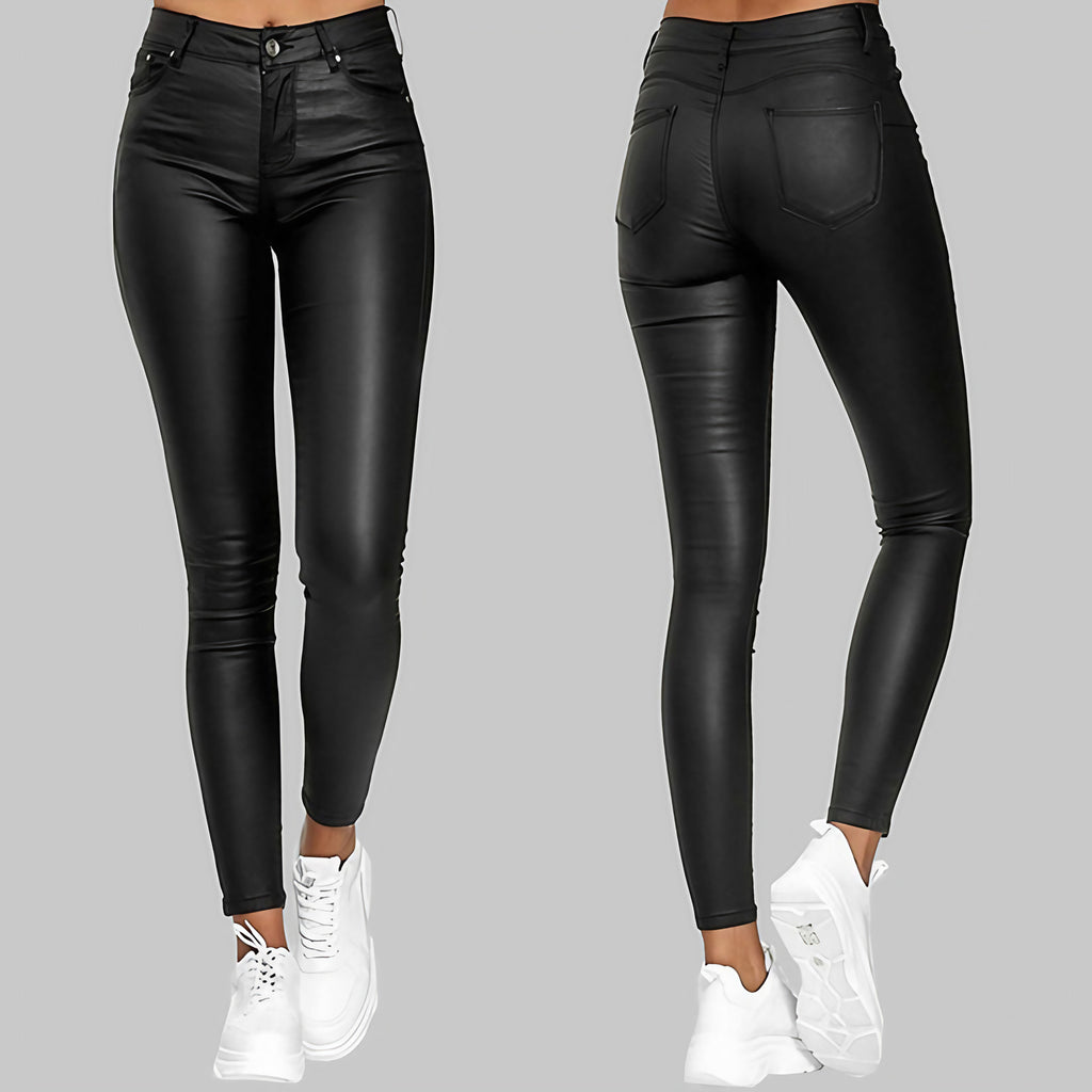 Pantalon skinny femme taille haute extensible, trois coloris, noir