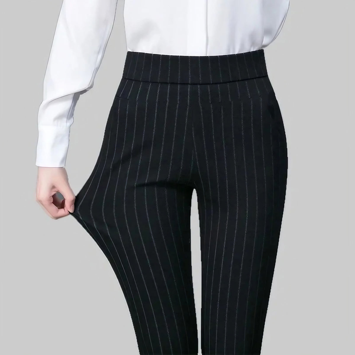 Pantalon stretch femme, noir uni ou noir à rayures, noir à rayures