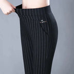Pantalon stretch femme, noir uni ou noir à rayures