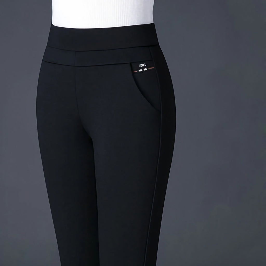 Pantalon stretch femme, noir uni ou noir à rayures, noir