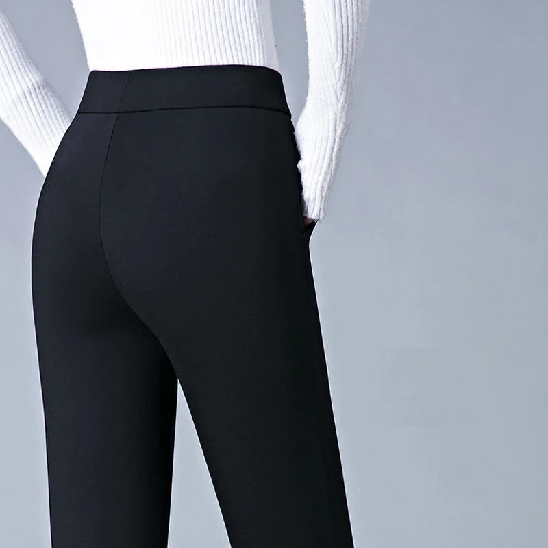 Pantalon stretch femme, noir uni ou noir à rayures