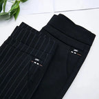 Pantalon stretch femme, noir uni ou noir à rayures