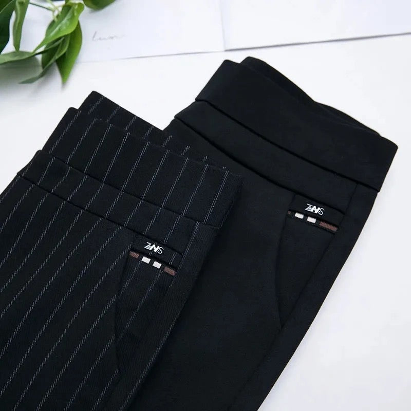 Pantalon stretch femme, noir uni ou noir à rayures