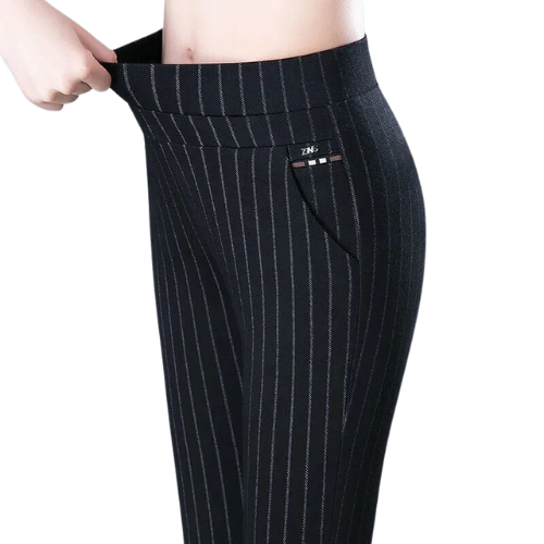 Pantalon stretch femme, noir uni ou noir à rayures