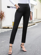 Pantalon stretch femme, noir uni ou noir à rayures