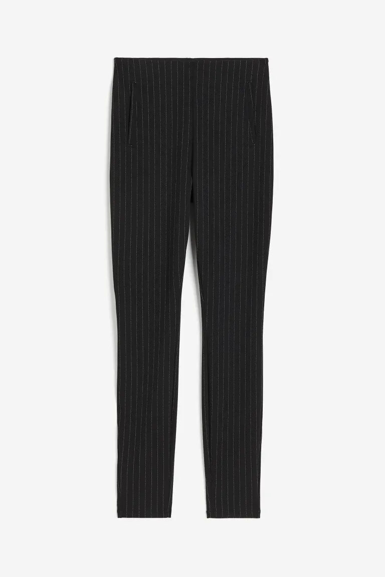Pantalon stretch femme, noir uni ou noir à rayures