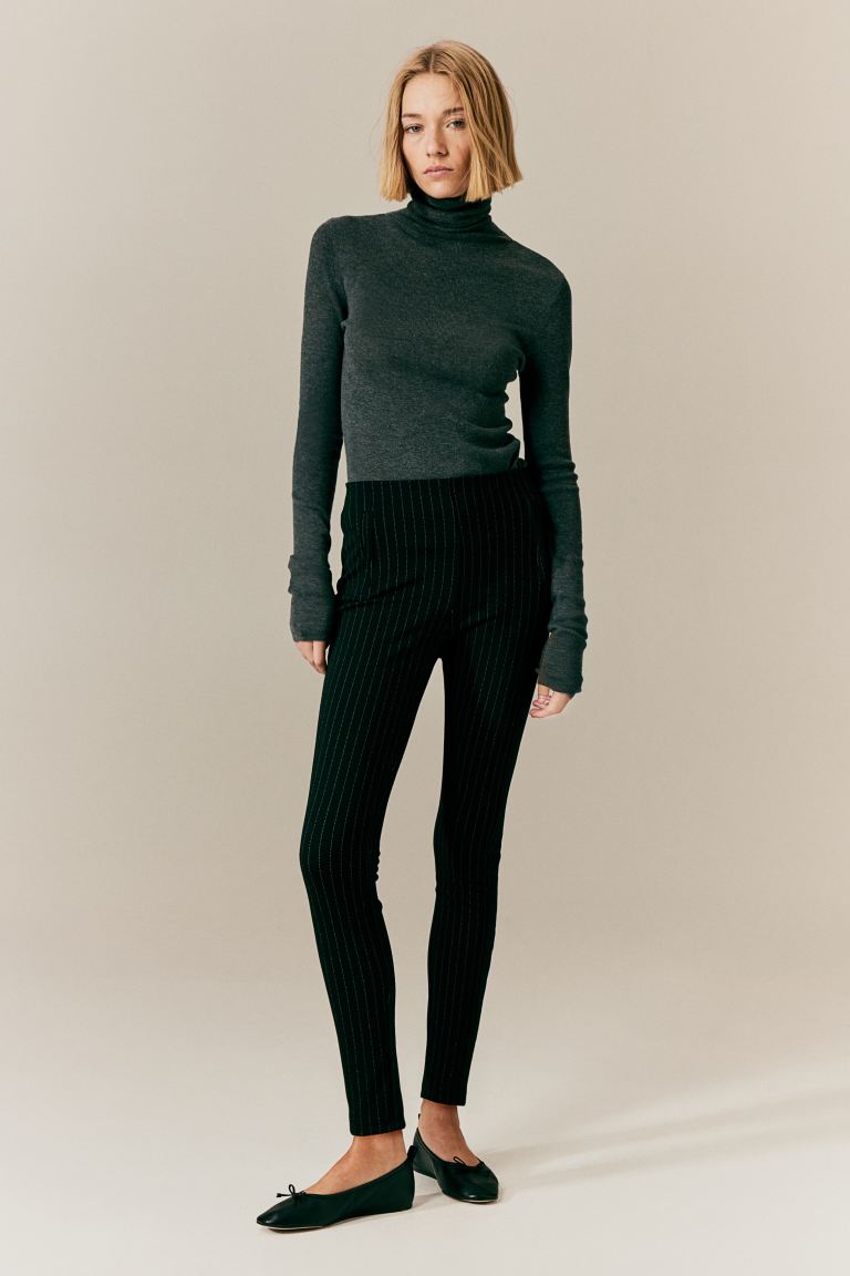 Pantalon stretch femme, noir uni ou noir à rayures