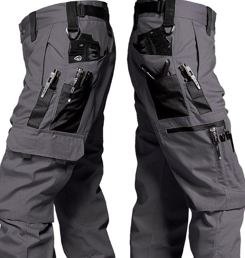Pantalon tactique homme multipoches, zones extensibles, gris