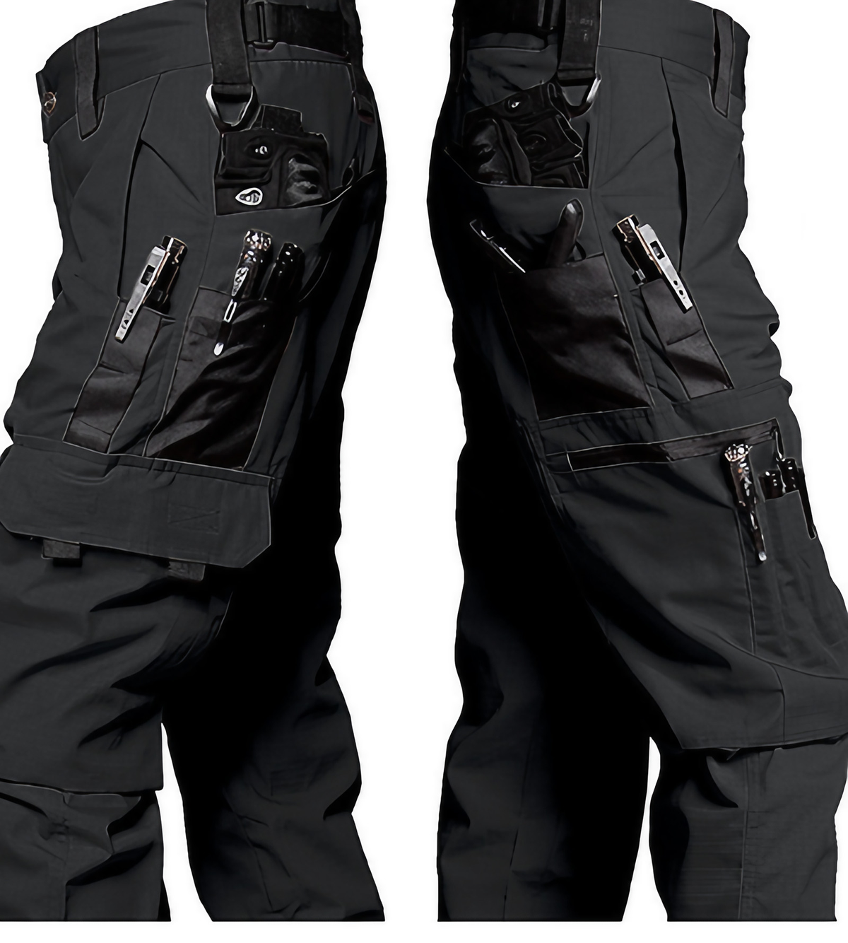 Pantalon tactique homme multipoches, zones extensibles, noir