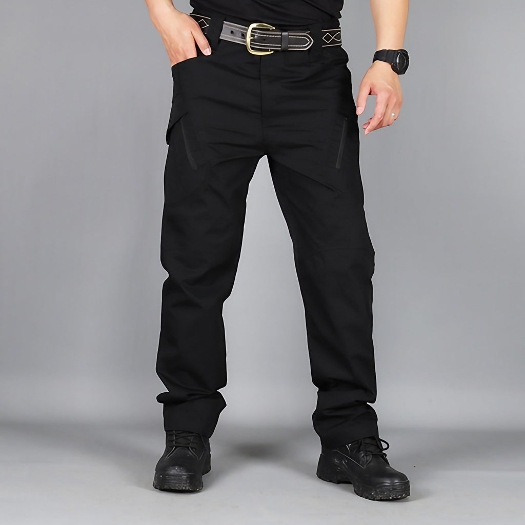 Pantalon tactique homme extensible, sept poches, genoux renforcés, noir