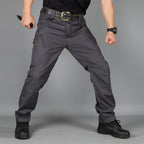 Pantalon tactique homme extensible, sept poches, genoux renforcés, gris