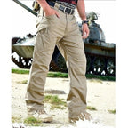 Pantalon tactique homme extensible, sept poches, genoux renforcés, kaki