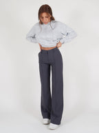 Pantalon taille haute femme, jambe droite, cinq coloris, gris
