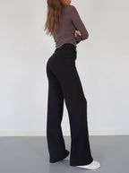 Pantalon taille haute femme, jambe droite, cinq coloris