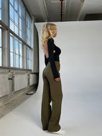 Pantalon taille haute femme, jambe droite, cinq coloris, vert