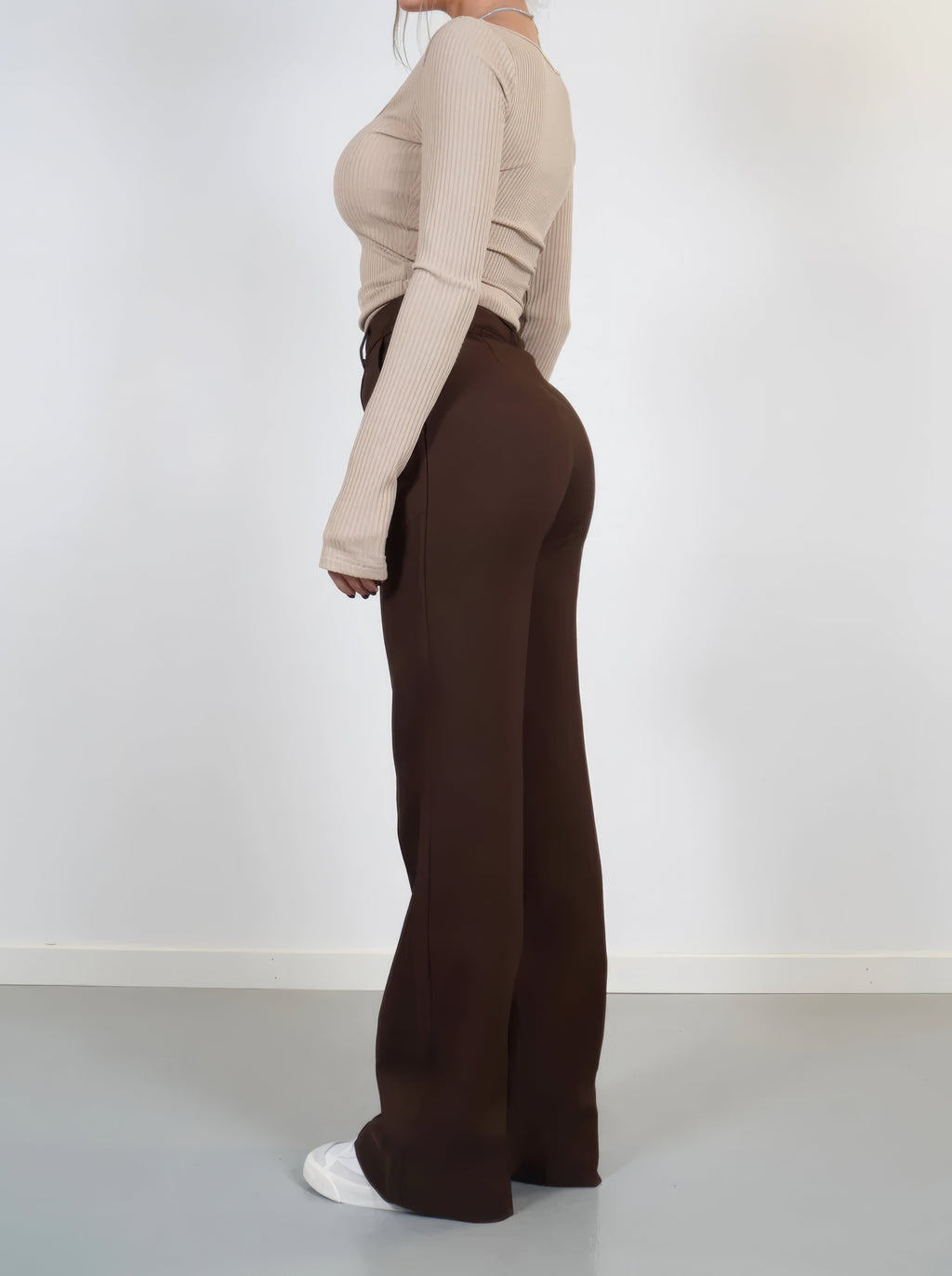 Pantalon taille haute femme, jambe droite, cinq coloris
