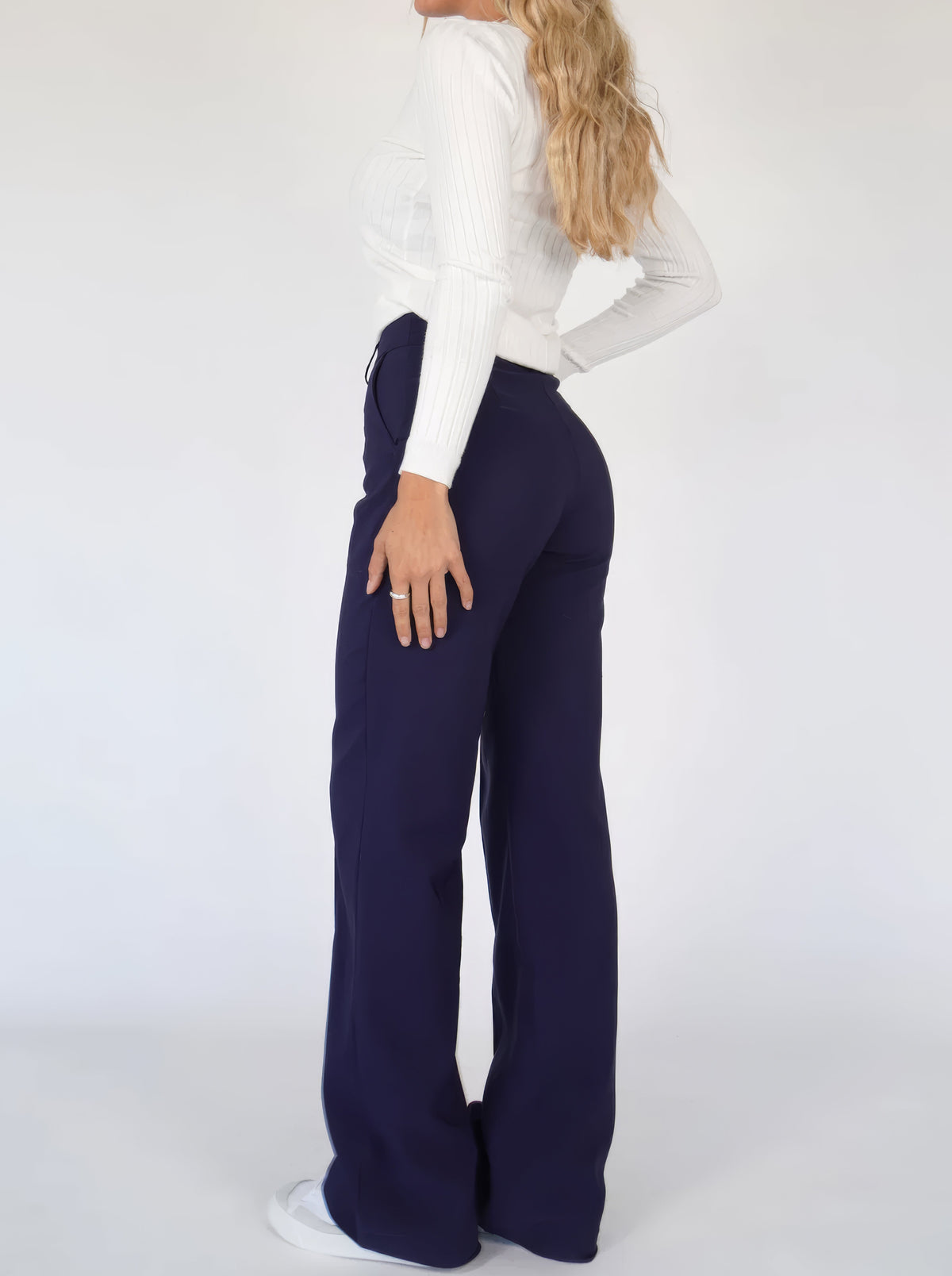 Pantalon taille haute femme, jambe droite, cinq coloris