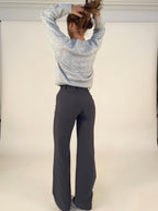Pantalon taille haute femme, jambe droite, cinq coloris