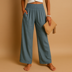 Pantalon femme taille haute élastique, jambe droite, huit coloris, gris