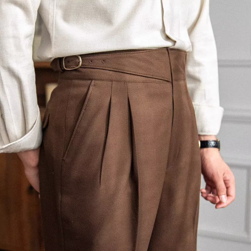 Pantalon tailleur homme taille haute, quatre coloris, du 28 au 36, marron