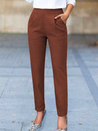 Pantalon tailleur femme à poches discrètes, du M au 3XL, marron