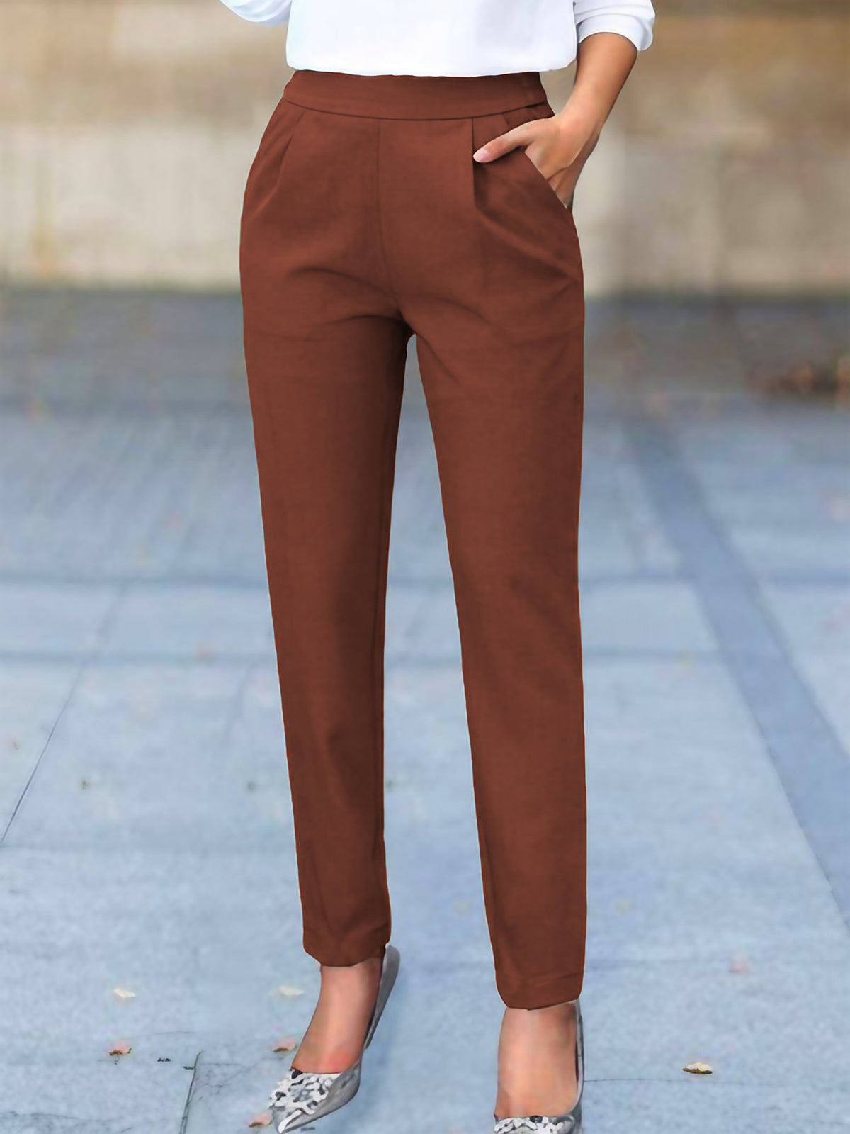 Pantalon tailleur femme à poches discrètes, du M au 3XL, marron