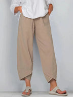 Pantalon trois-quarts femme ample, taille élastique, neuf coloris, kaki