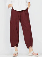 Pantalon trois-quarts femme ample, taille élastique, neuf coloris, rouge