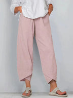 Pantalon trois-quarts femme ample, taille élastique, neuf coloris, rose