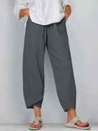 Pantalon trois-quarts femme ample, taille élastique, neuf coloris, gris