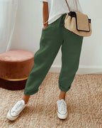Pantalon uni femme d'été, coupe ajustée, du S au 4XL, vert