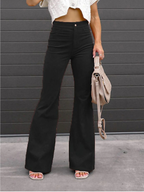 Pantalon évasé femme taille haute, style années 70, six coloris, noir