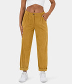 Pantalon en velours côtelé femme, taille mi-haute, cinq coloris