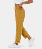 Pantalon en velours côtelé femme, taille mi-haute, cinq coloris