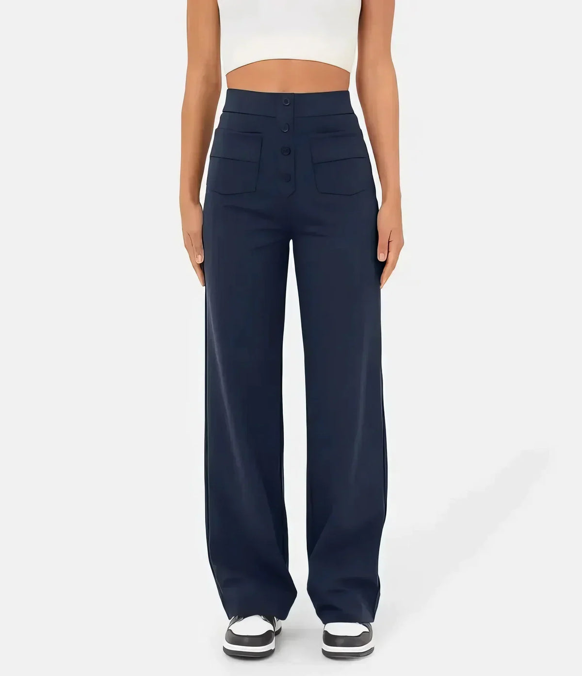 Pantalon taille haute femme extensible à poches, six coloris