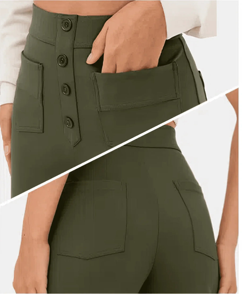 Pantalon taille haute femme extensible à poches, six coloris