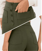 Pantalon taille haute femme extensible à poches, six coloris