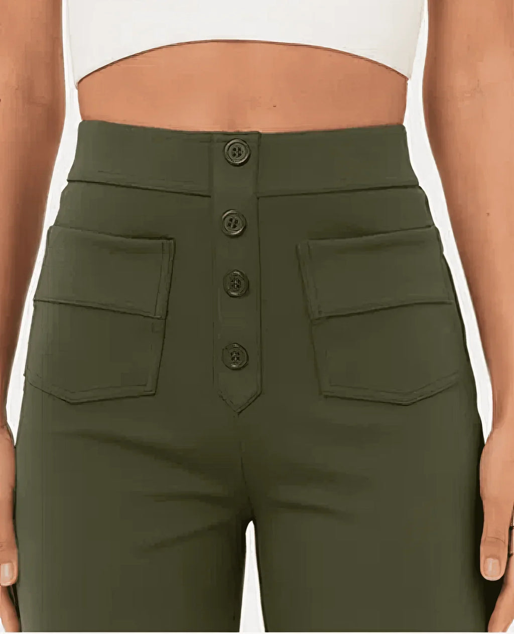 Pantalon taille haute femme extensible à poches, six coloris