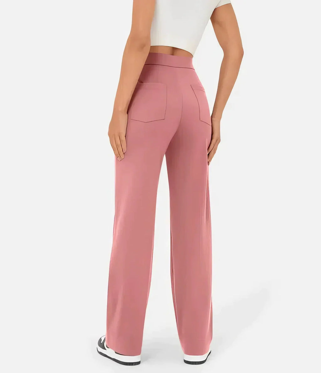 Pantalon taille haute femme extensible à poches, six coloris