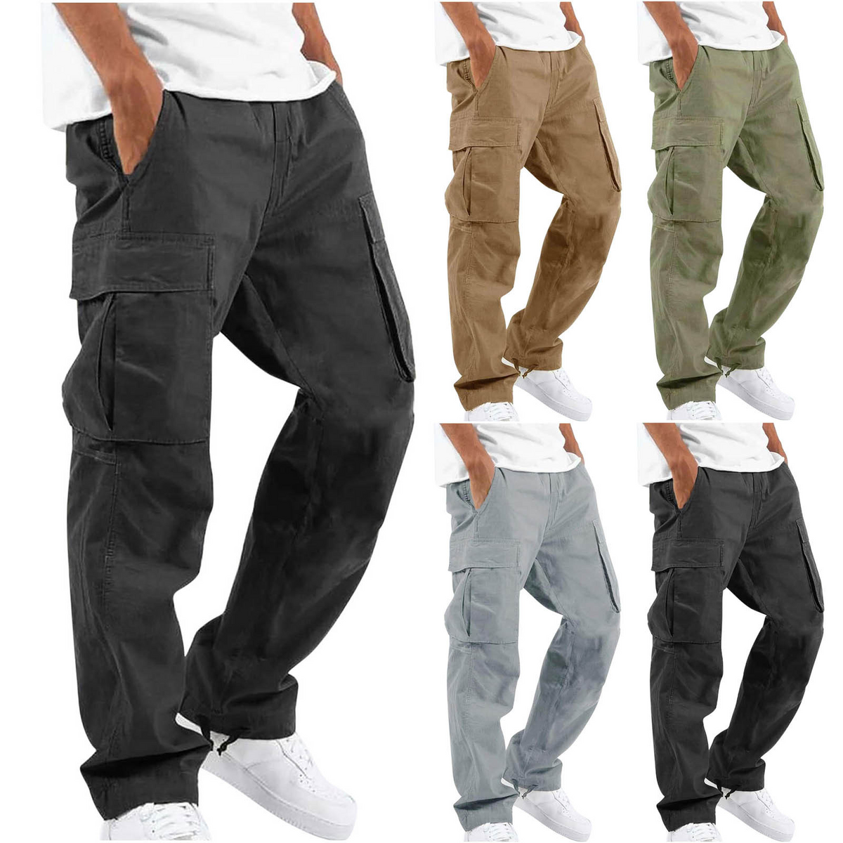 Pantalon cargo homme coupe ample, multipoches, quatre coloris