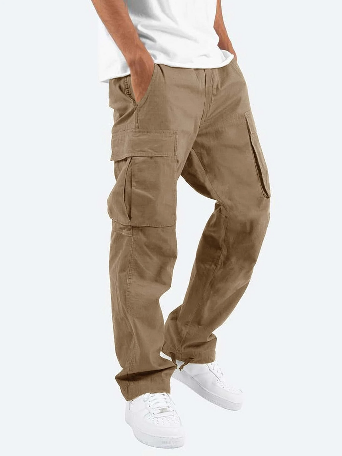 Pantalon cargo homme coupe ample, multipoches, quatre coloris, marron