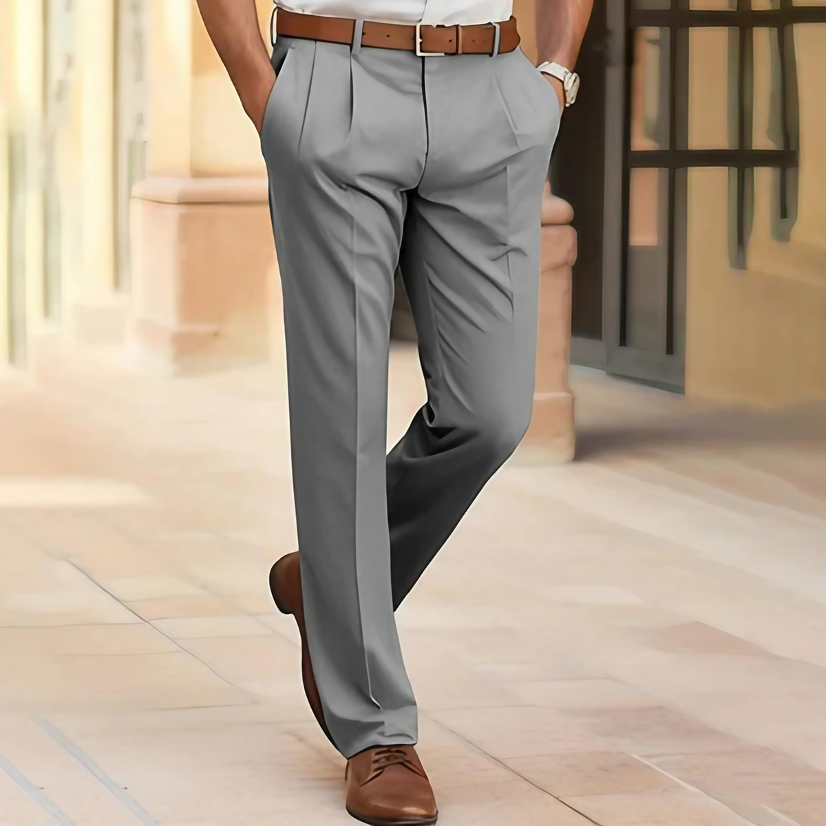 Pantalon habillé homme coupe nette, cinq coloris, du S au 3XL, gris