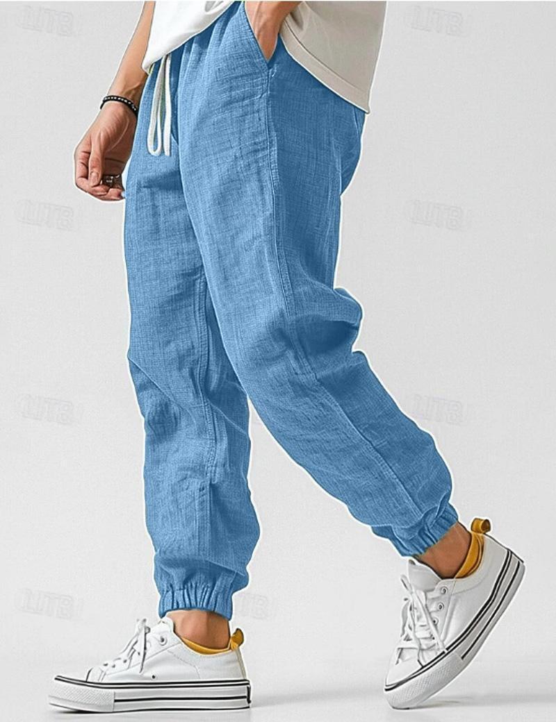 Pantalon d'été homme en tissu léger, sept coloris, bleu