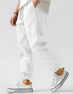 Pantalon d'été homme en tissu léger, sept coloris, blanc