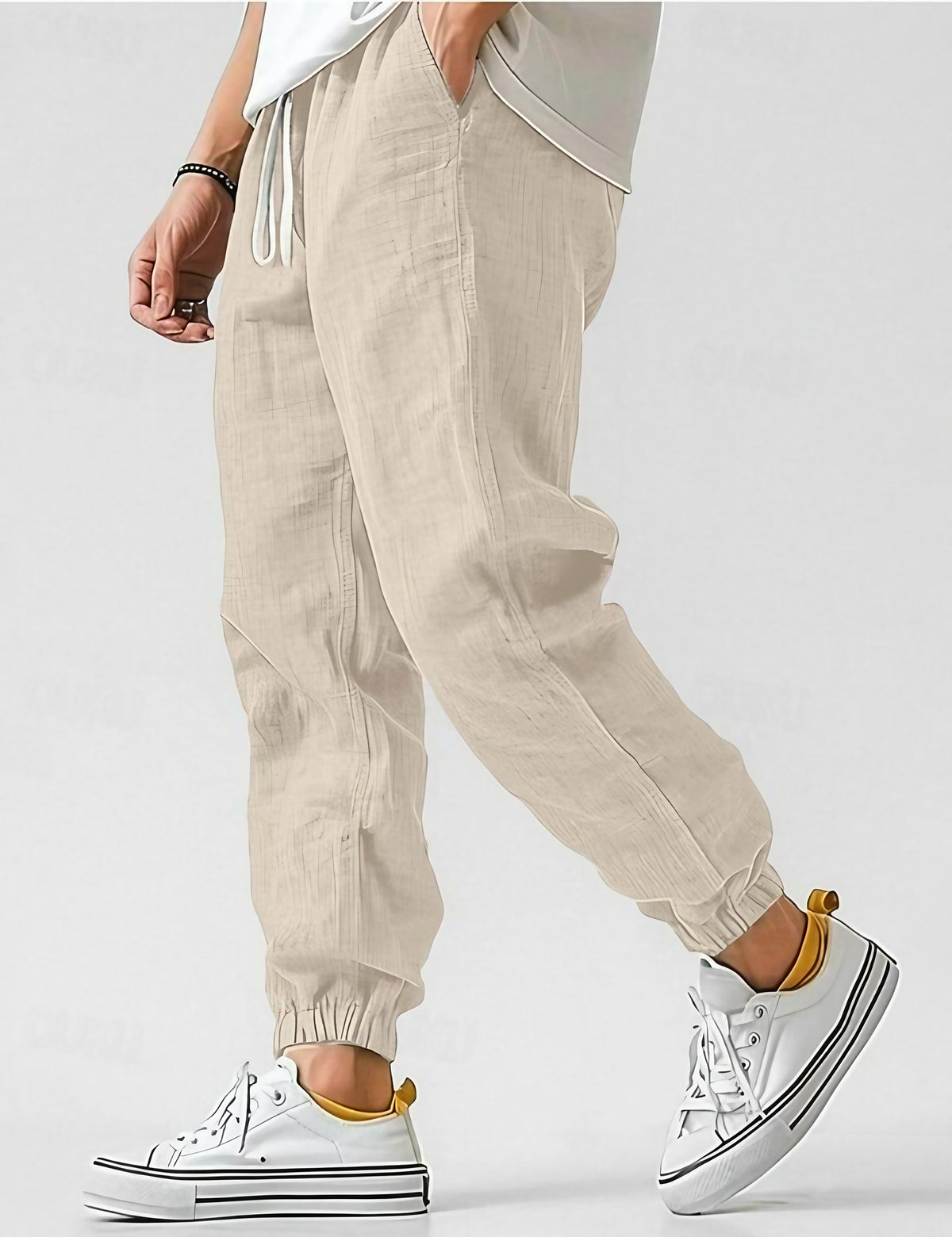 Pantalon d'été homme en tissu léger, sept coloris, beige