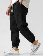 Pantalon d'été homme en tissu léger, sept coloris, noir