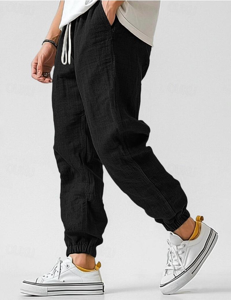 Pantalon d'été homme en tissu léger, sept coloris, noir