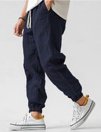 Pantalon d'été homme en tissu léger, sept coloris, bleu marine