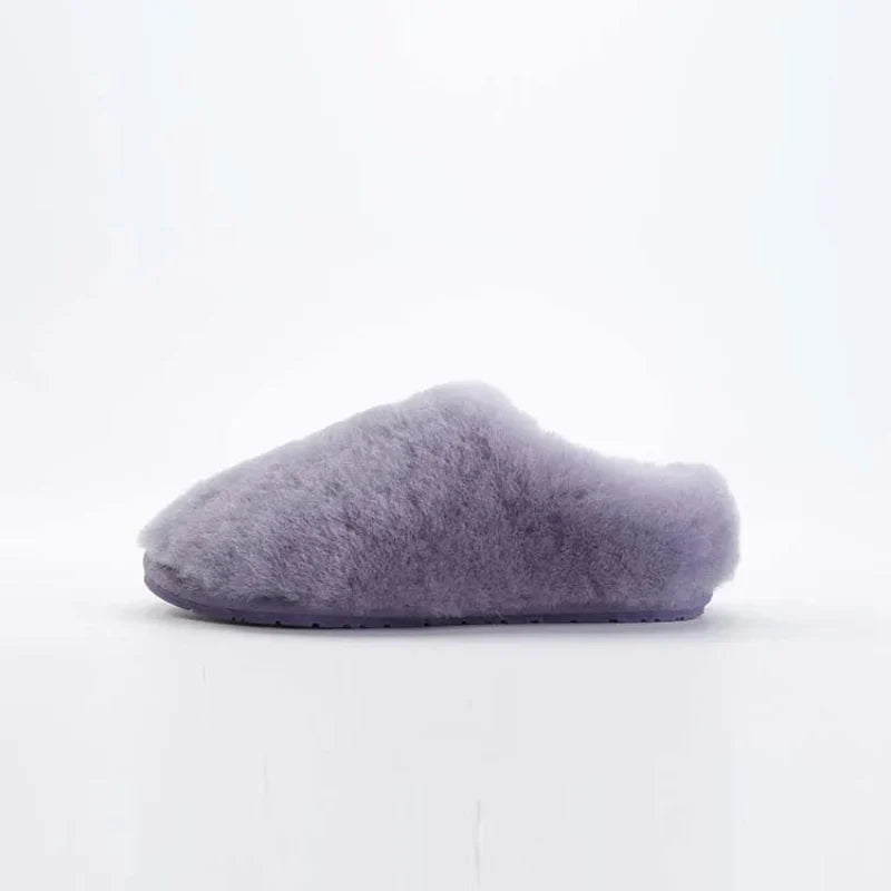 Chaussons femme en laine, doublure fourrure synthétique, violet