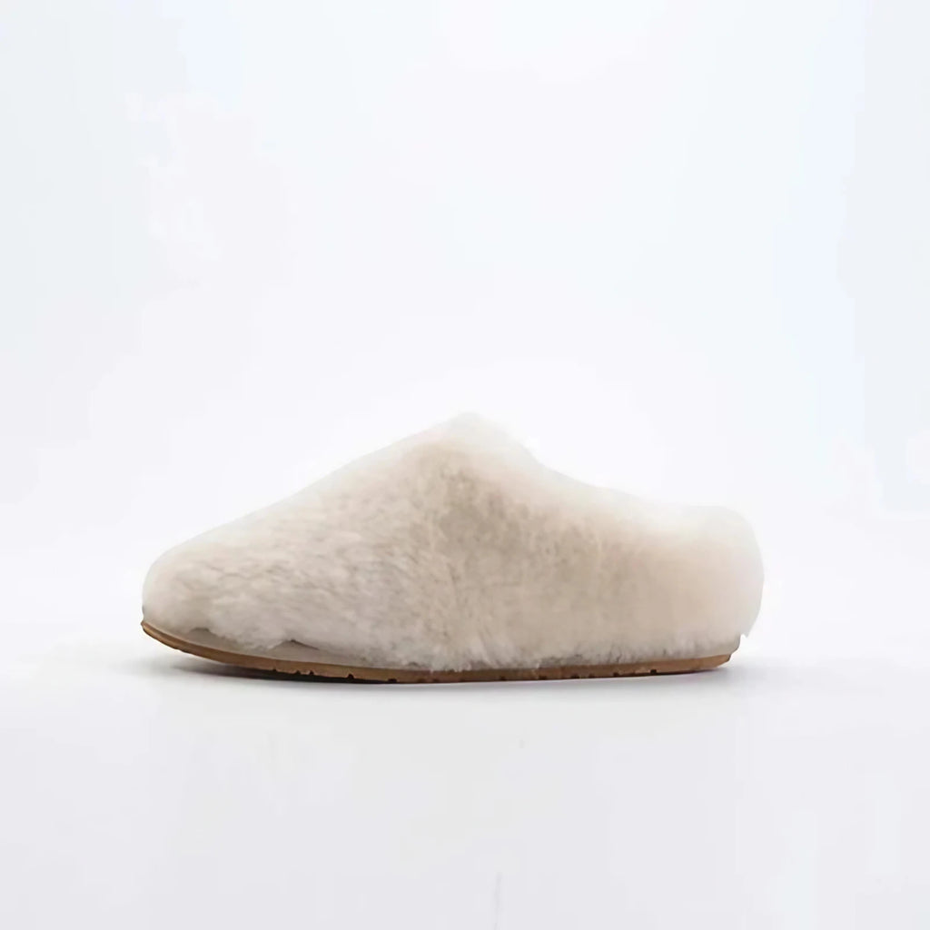 Chaussons femme en laine, doublure fourrure synthétique, crème
